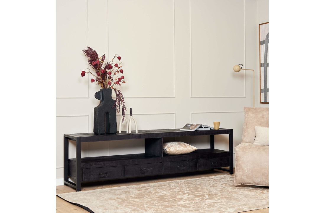 Zwart tv meubel Britt Black met lades | 220 cm