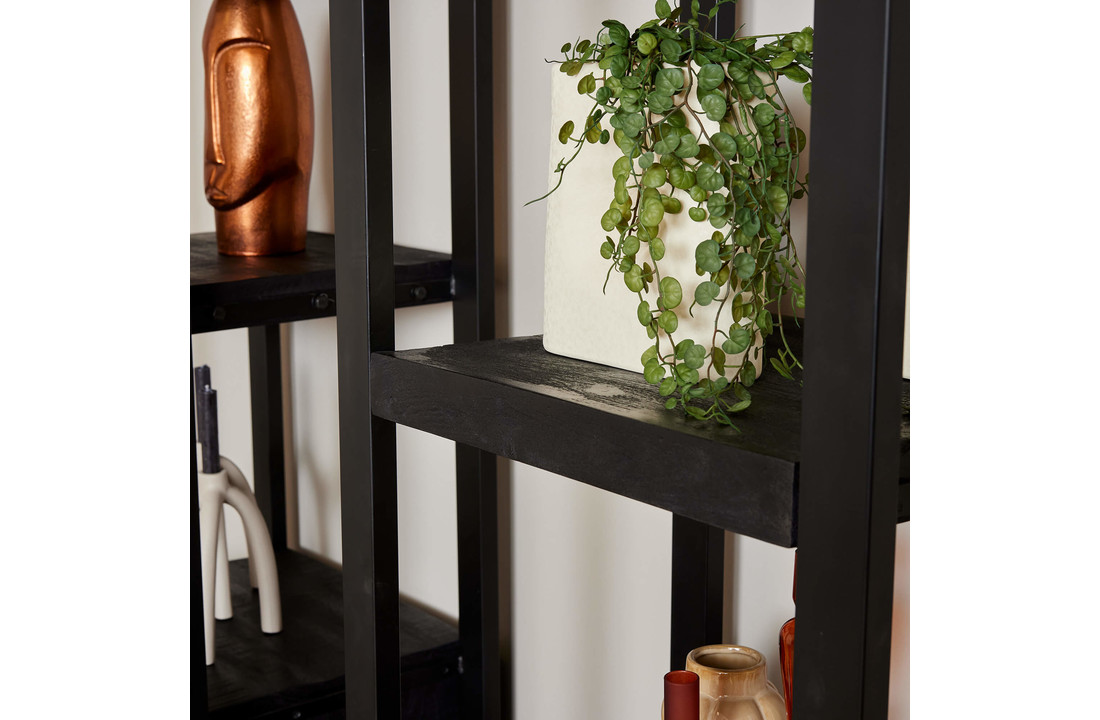 Zwarte boekenkast Britt Black met 3 lades | 200 x 55 cm