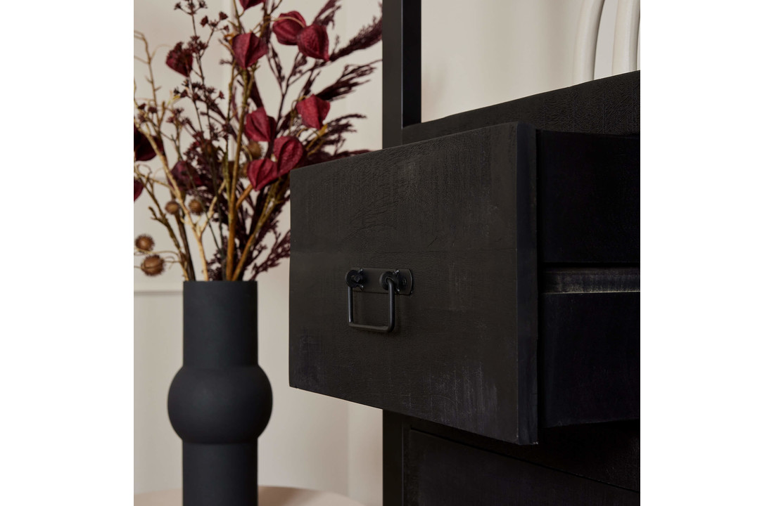 Zwarte boekenkast Britt Black met 3 lades | 200 x 55 cm