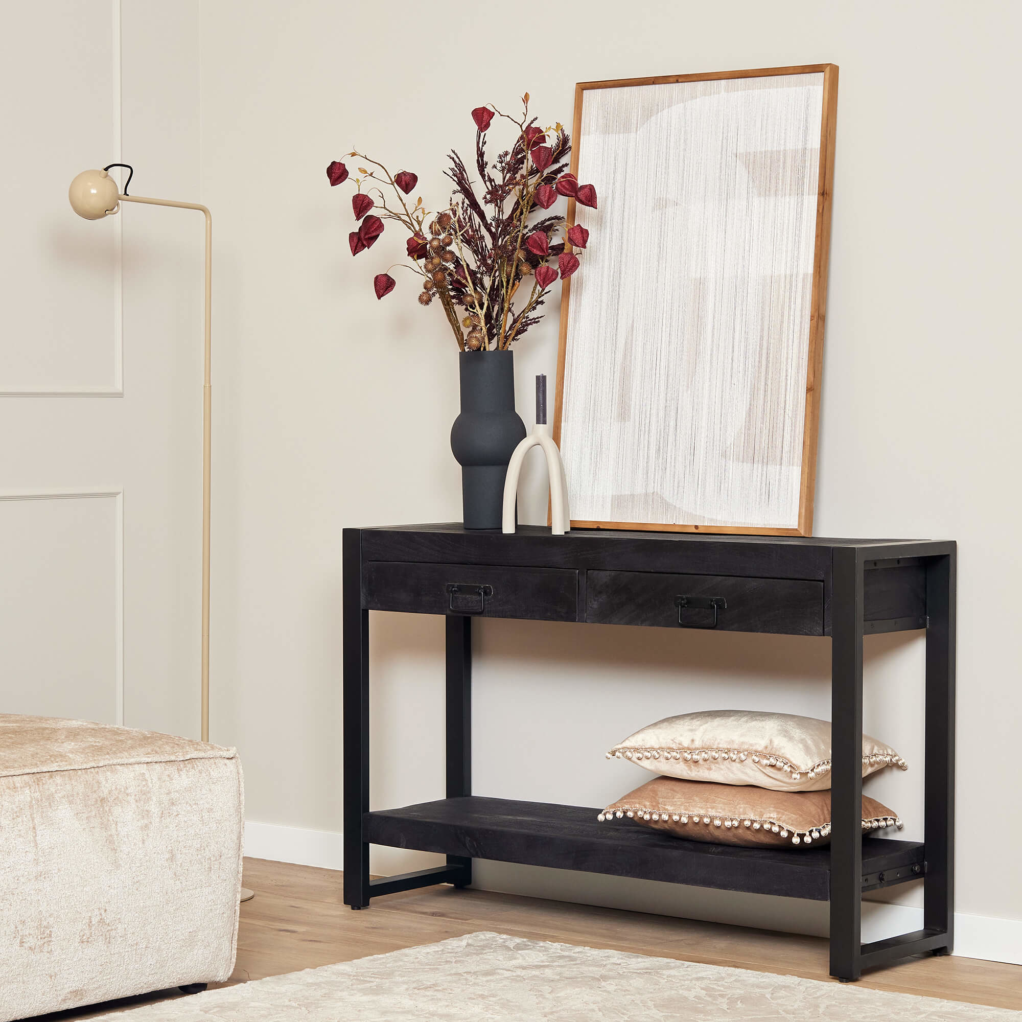 Zwarte sidetable Britt Black | 120 cm