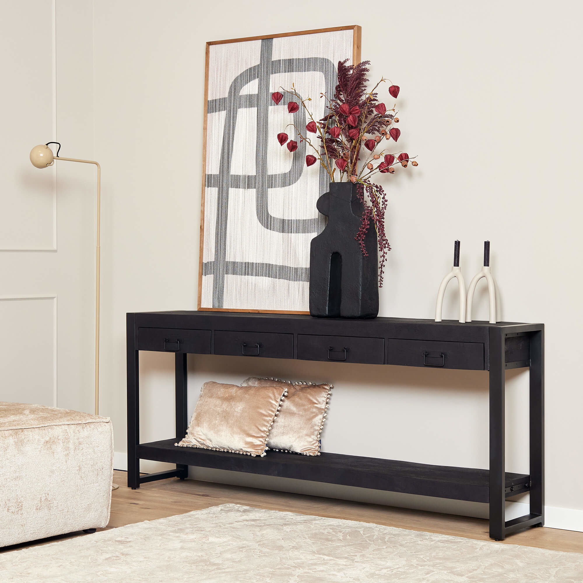 Zwarte sidetable Britt Black | 180 cm