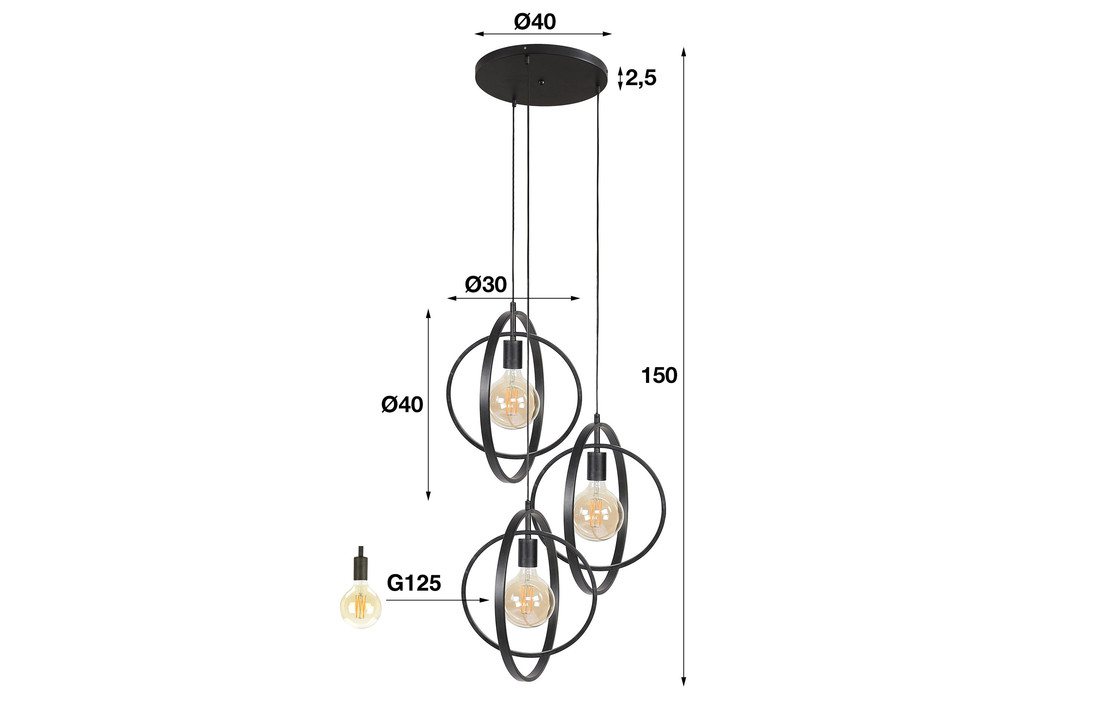 Metalen hanglamp | Scranton getrapt 3L