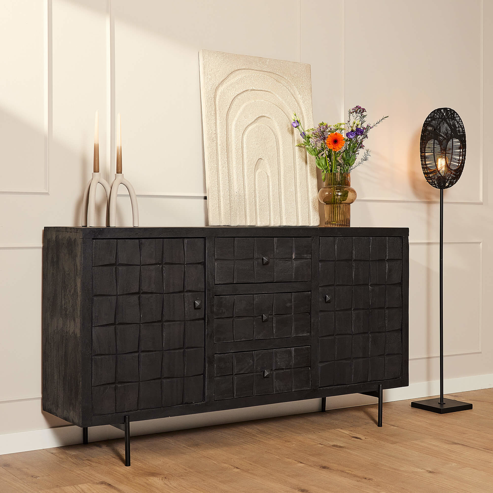 Dressoir Brandy Black | 160 cm | 2 deuren 3 lades