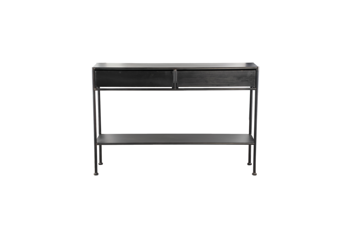 Sidetable Ray Black | Hout en metaal | 2 lades