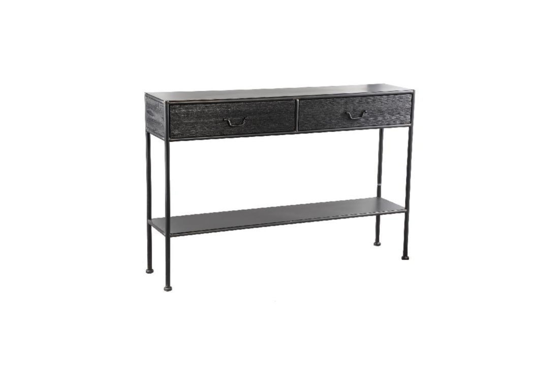 Sidetable Ray Black | Hout en metaal | 2 lades