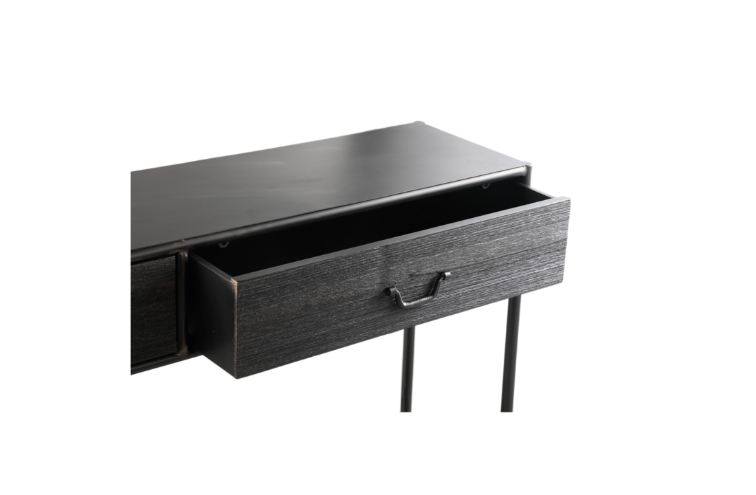 Sidetable Ray Black | Hout en metaal | 2 lades