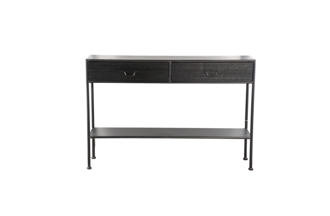 Sidetable Ray Black | Hout en metaal | 2 lades