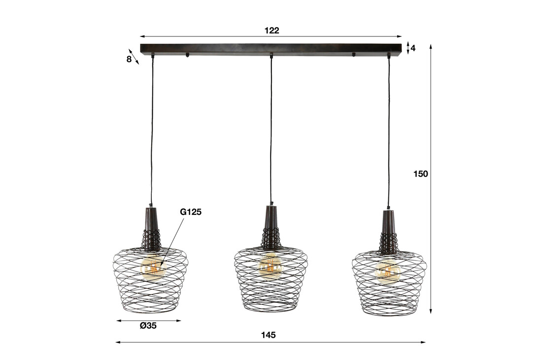 Hanglamp Accent | 3L | Antiek koper finish