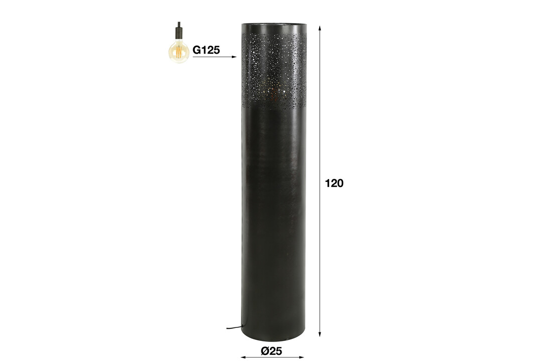 Vloerlamp Cilinder Ø25 | 120cm | Zwart nikkel