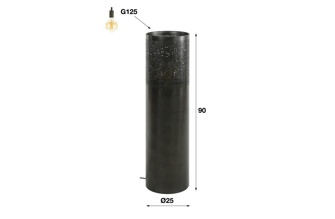 Vloerlamp Cilinder Ø25 | 90cm | Zwart nikkel