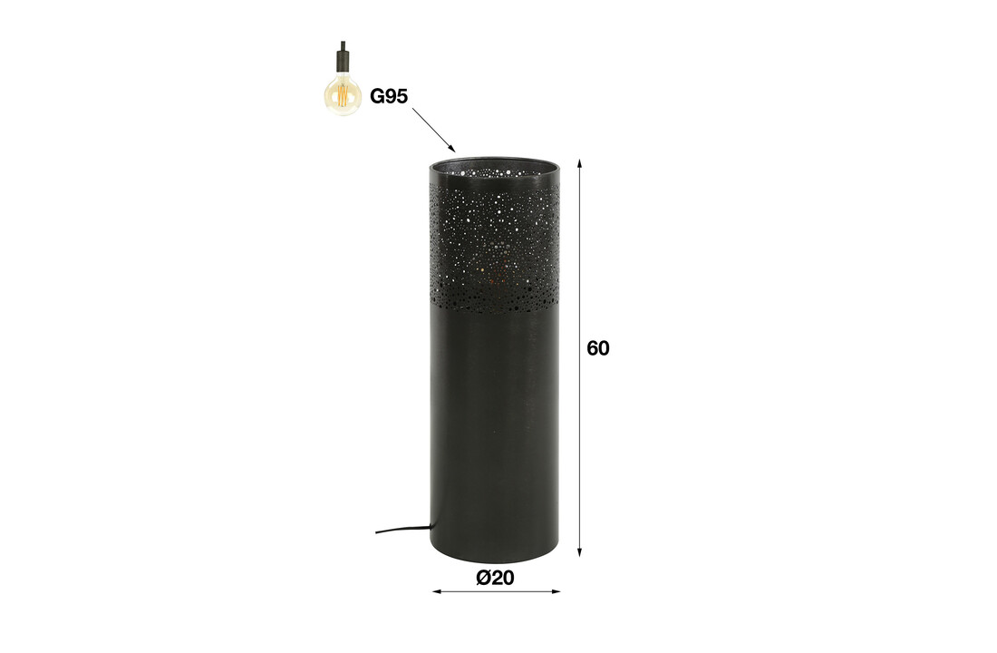 Vloerlamp Cilinder Ø20 | 60cm | Zwart nikkel