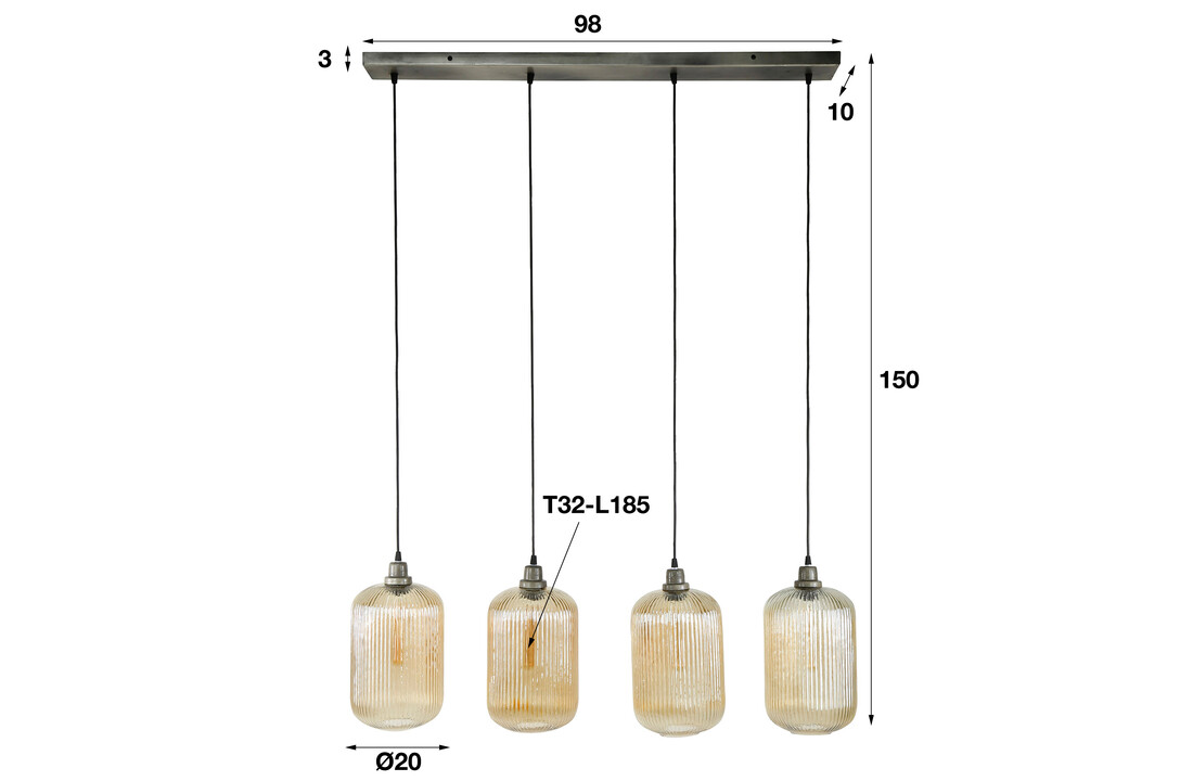 Hanglamp Stripe Cilinder | 4L | Amberkleurig glas