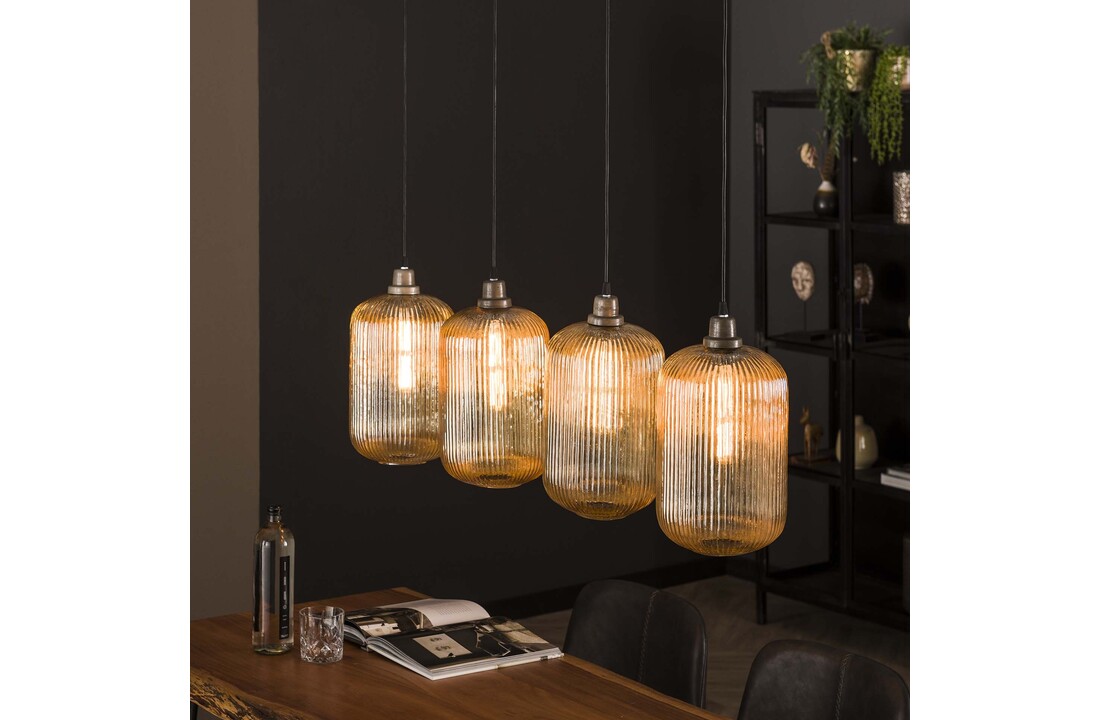Hanglamp Stripe Cilinder | 4L | Amberkleurig glas