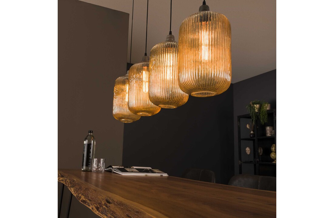 Hanglamp Stripe Cilinder | 4L | Amberkleurig glas