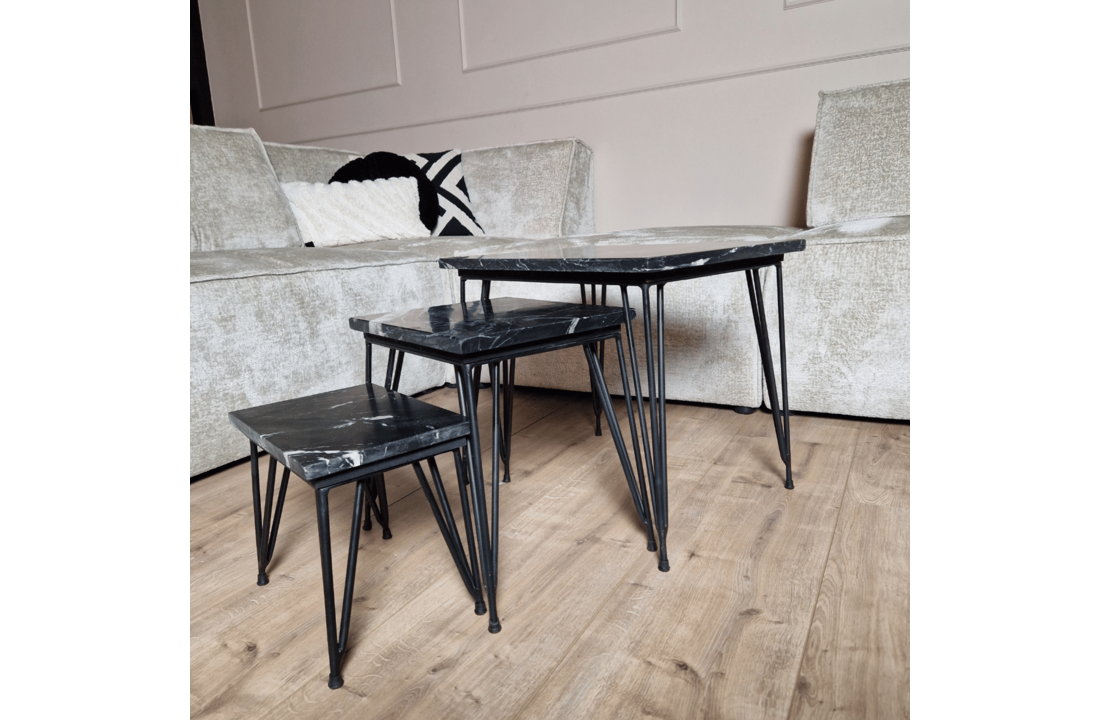 Salontafelset Jala | zwart marmer 50 cm