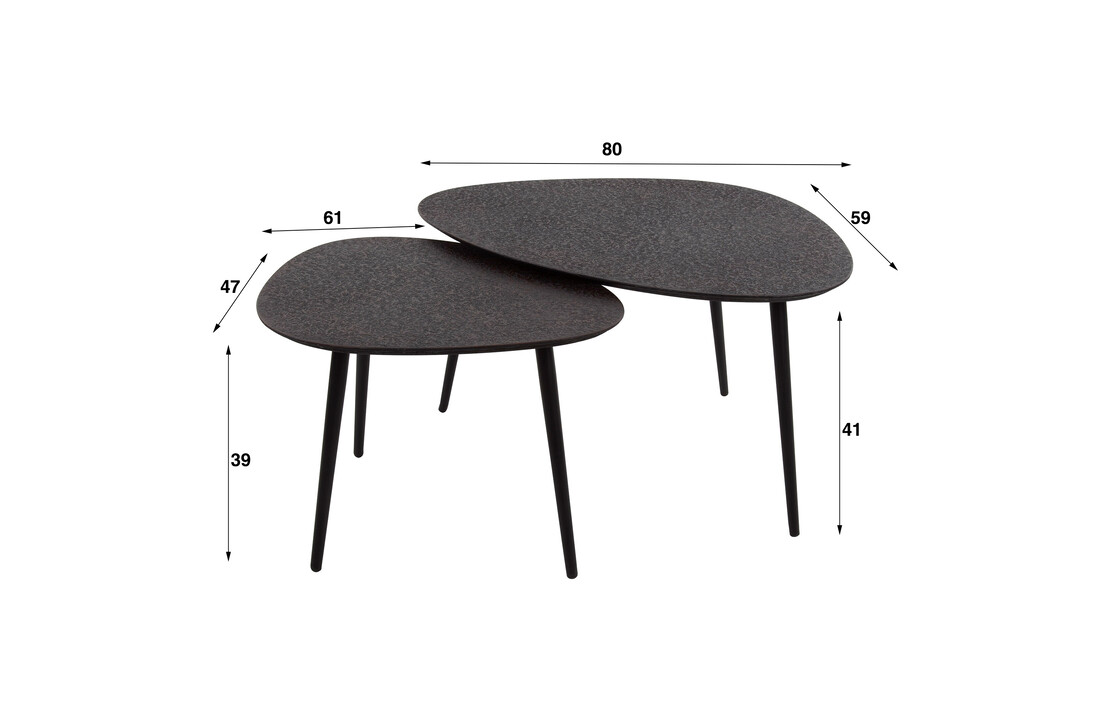 Driehoekige salontafel set van 2 | Metallic - Grijs