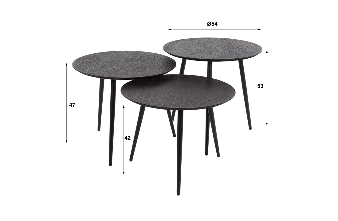 Ronde salontafel set van 3 | Metallic - Grijs