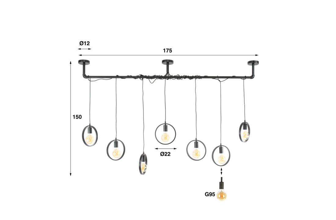 Hanglamp Ring | 7L | Charcoal - Wikkel