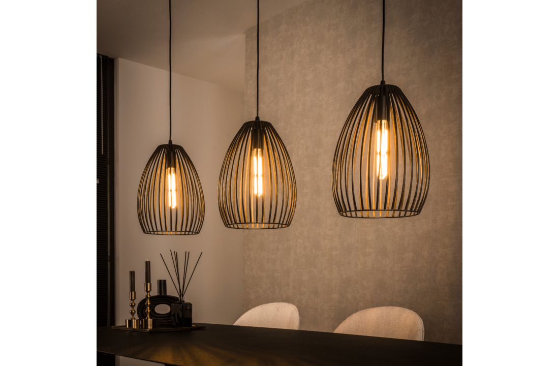 Hanglamp Stripe Metal | 3L | Zwart - Bruin
