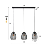 Hanglamp Stripe Metal | 3L | Zwart - Bruin