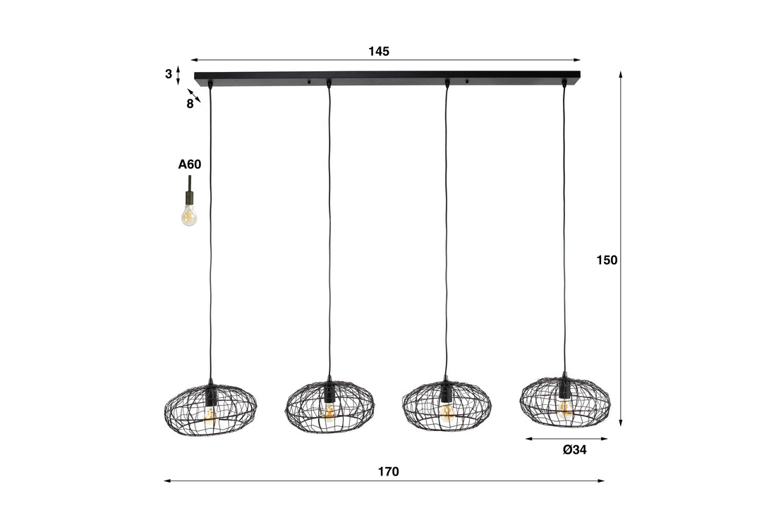 Hanglamp Connect XL | 4L | Zwart - Bruin