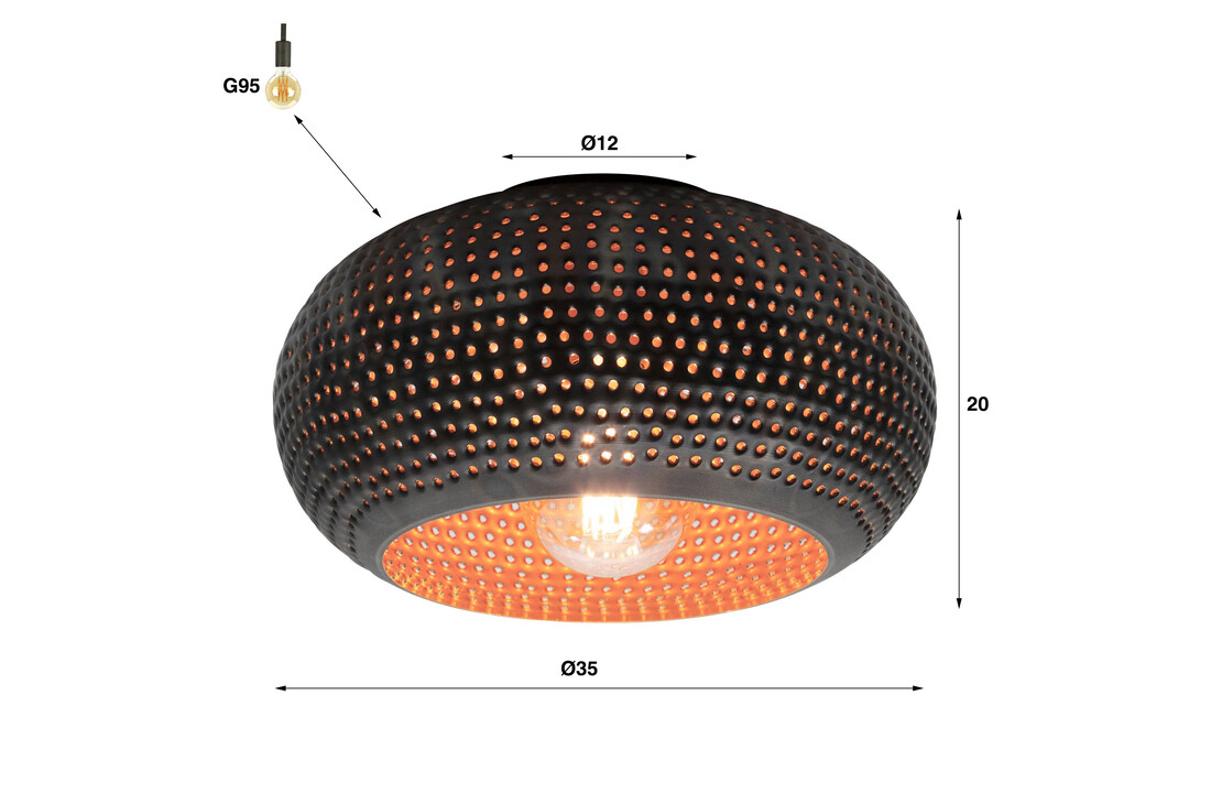 Plafondlamp Disk Punch |1L | Zwart - Bruin