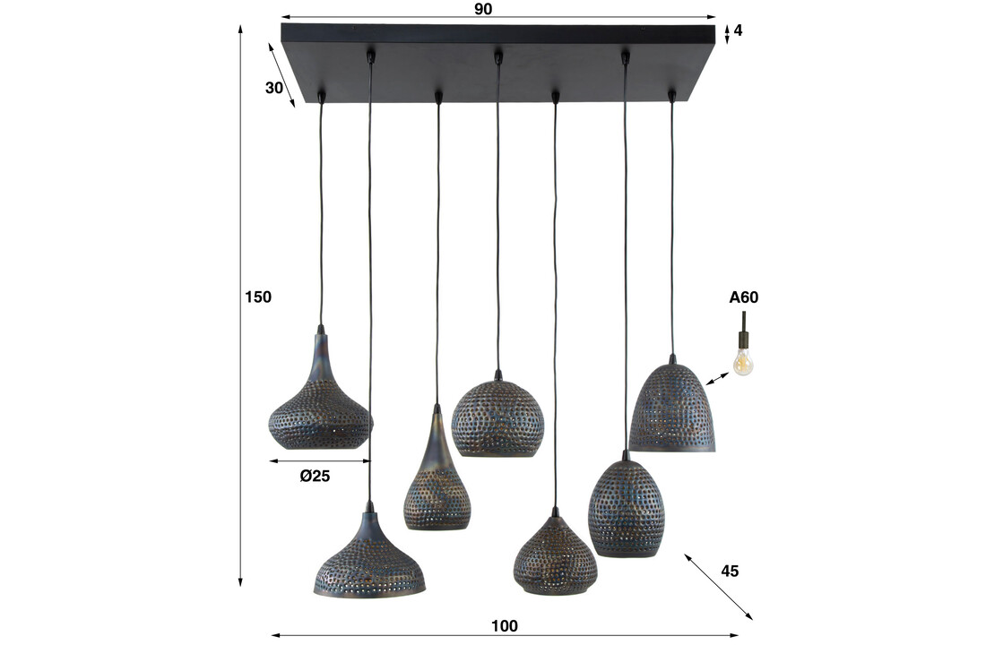 Hanglamp Punch Mix | 4L+3L | Zwart - Bruin