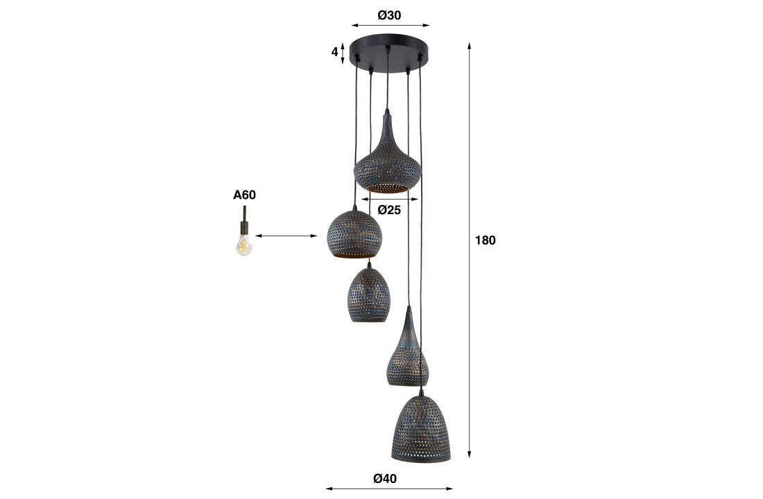 Hanglamp Punch Mix | 5L - getrapt | Zwart - Bruin