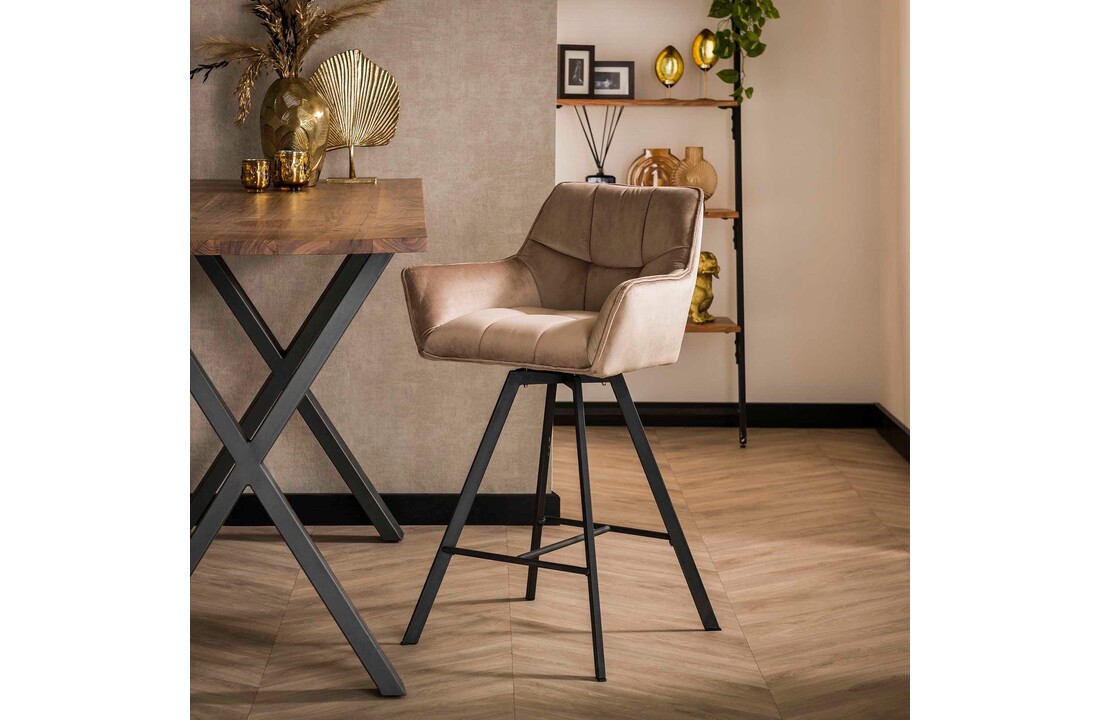 Barkruk Raster | Draaibaar | Velours champagne
