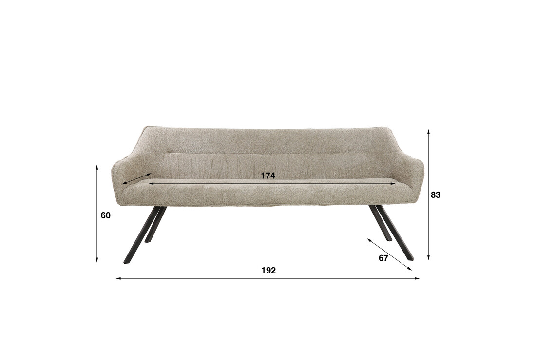 Eetkamerbank Plooi Boucle | Zandkleurig | 180 cm