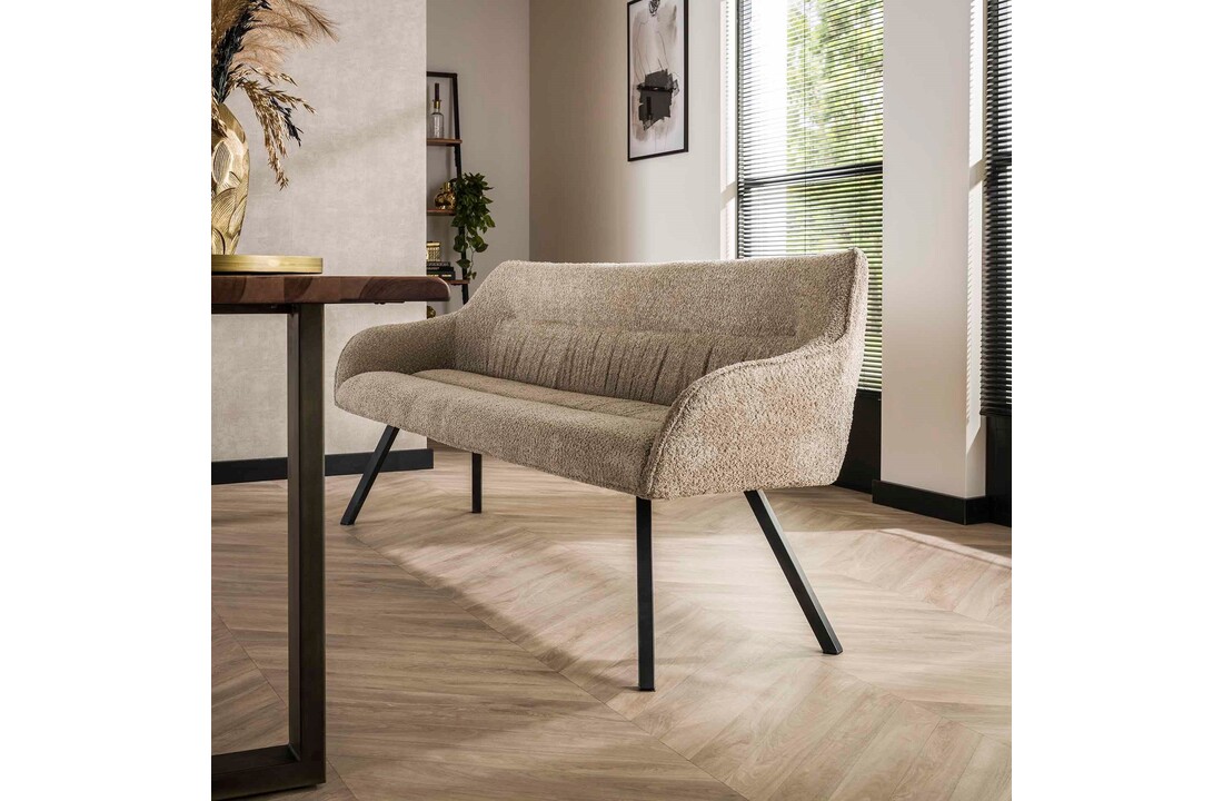 Eetkamerbank Plooi Boucle | Zandkleurig | 180 cm