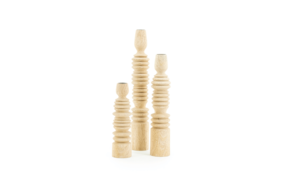 Houten kandelaar set Totem - natural (set van 3)