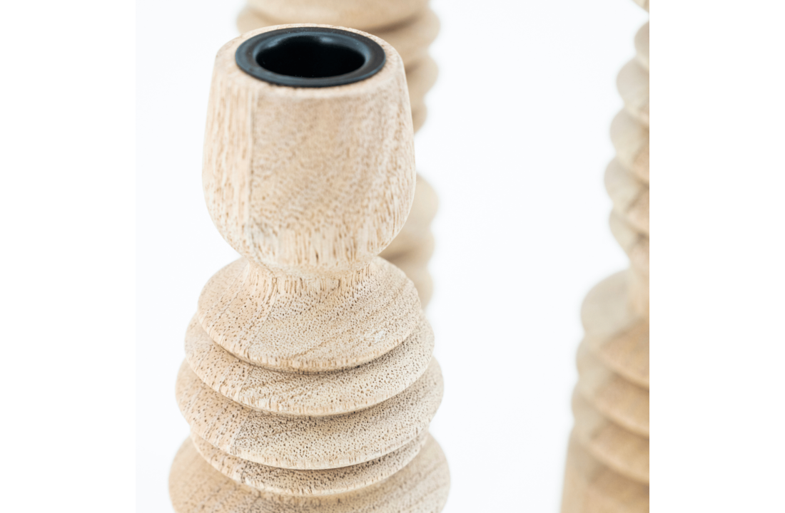 Houten kandelaar set Totem - natural (set van 3)
