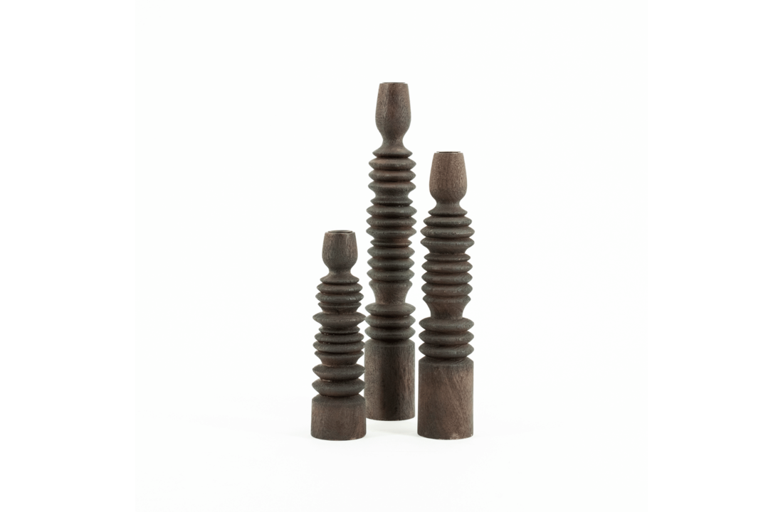 Houten kandelaar set Totem - brown (set van 3)