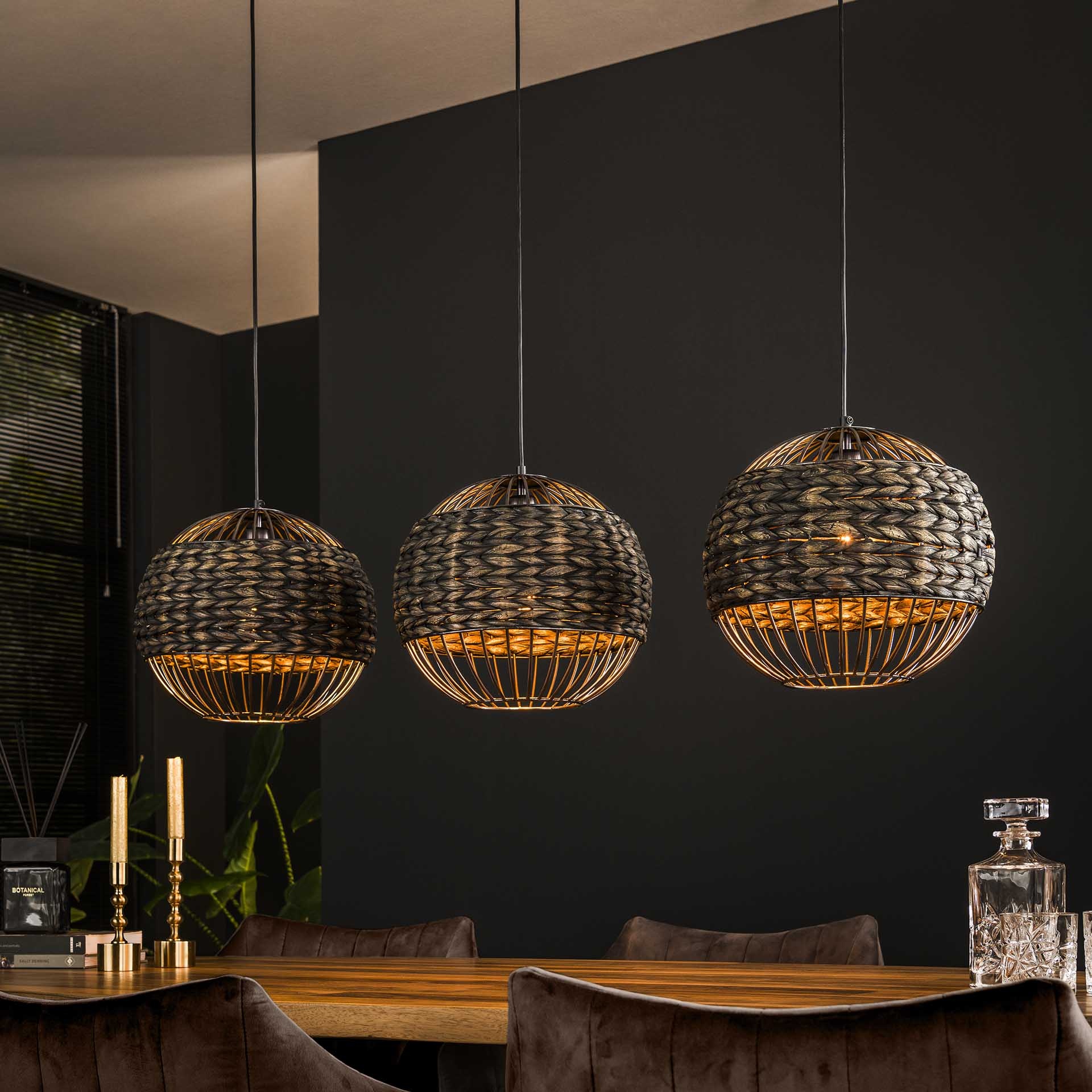 Hanglamp Bol waterhyacint | 3L | Zwart nikkel