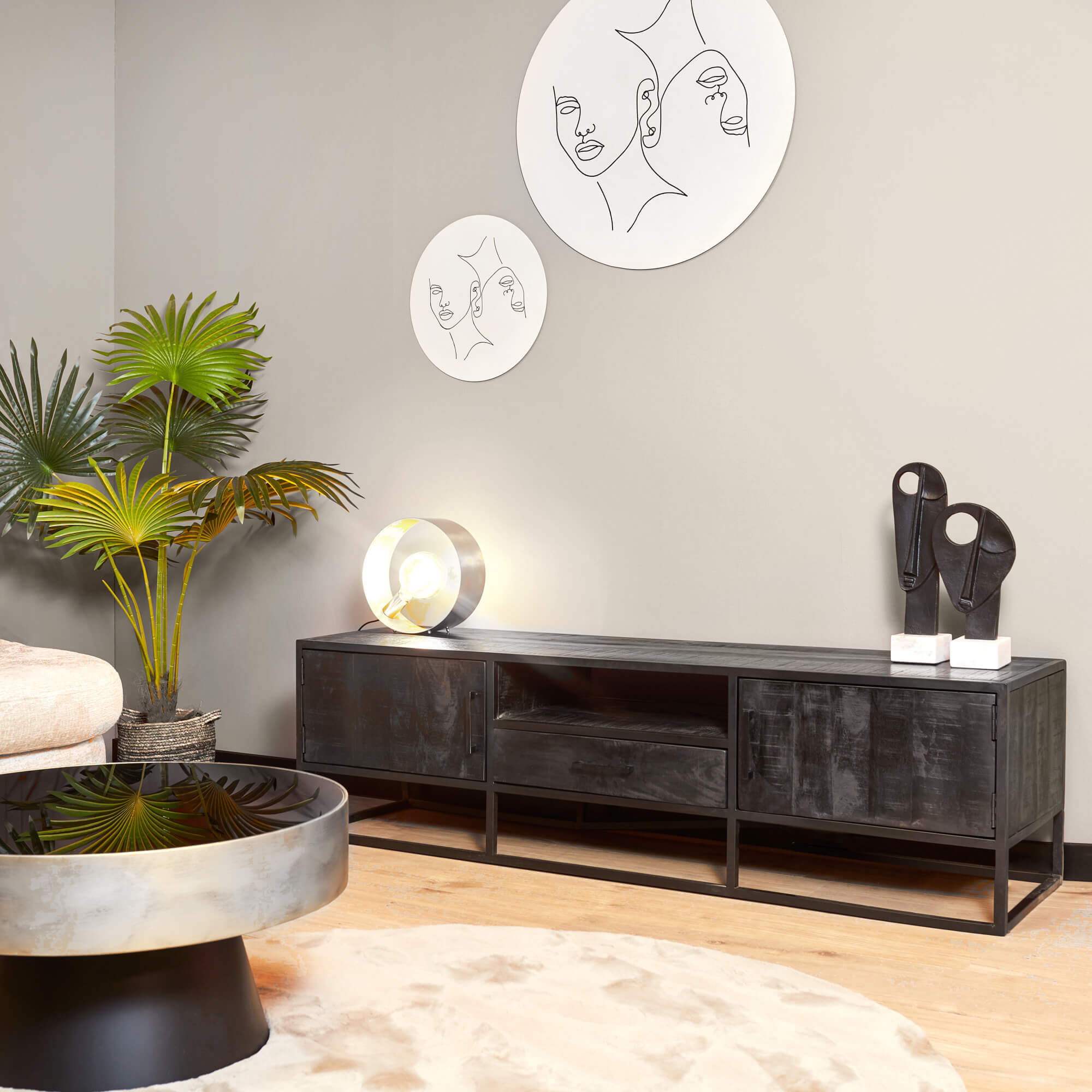 Tv meubel Denver Black 180 cm | Mangohout en metaal