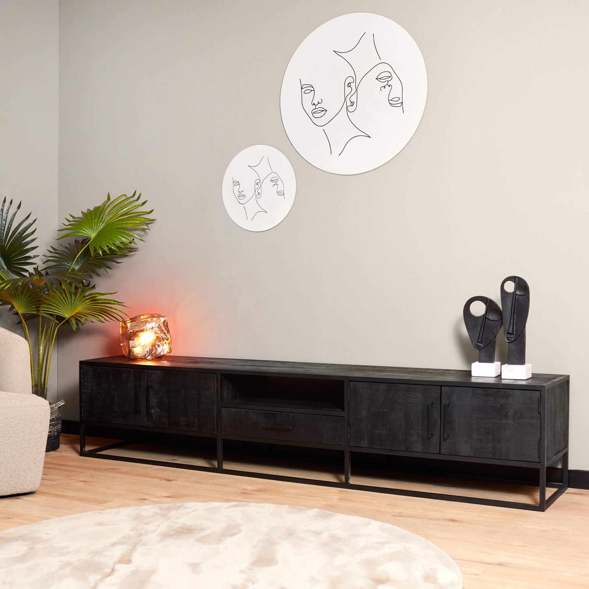 Tv meubel Denver Black 240 cm | Mangohout en metaal