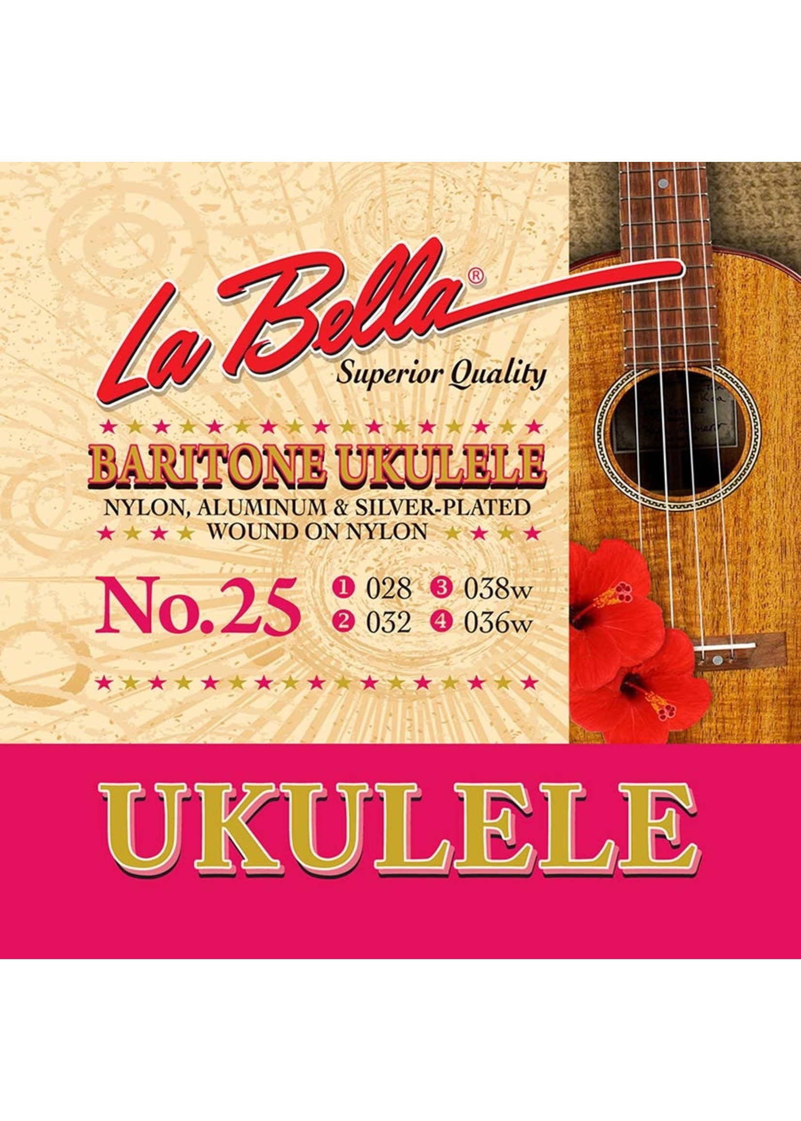 La Bella L-25 La Bella Acoustic Folk string set baritone ukulele, clear nylon, 028-032-038W-036W