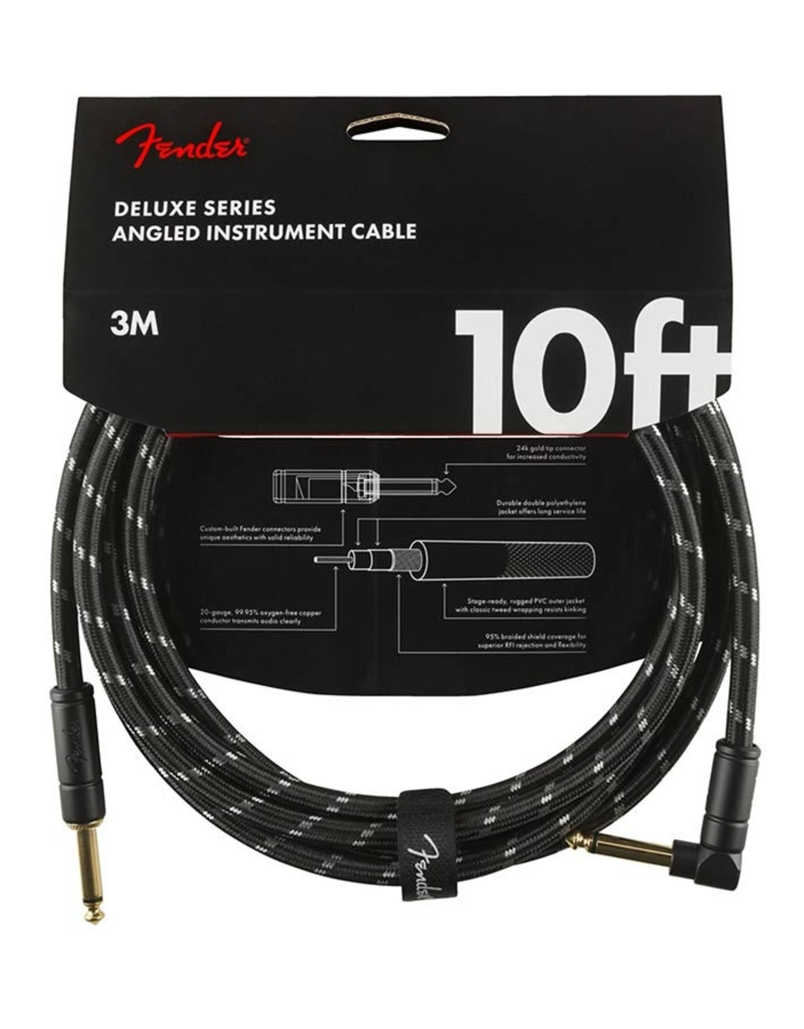 Fender Deluxe series cable 10 ft 1x angled black tweed Prinz Guitars