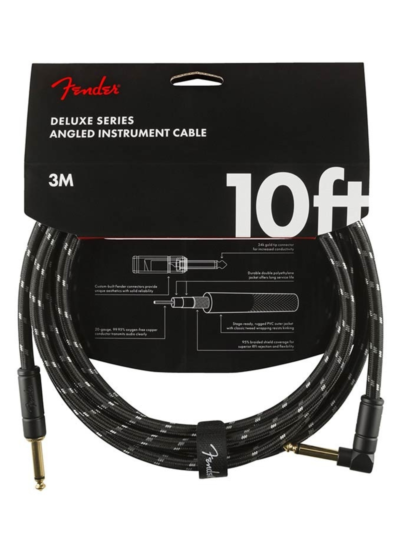 Fender Fender Deluxe series cable 10 ft 1x angled black tweed