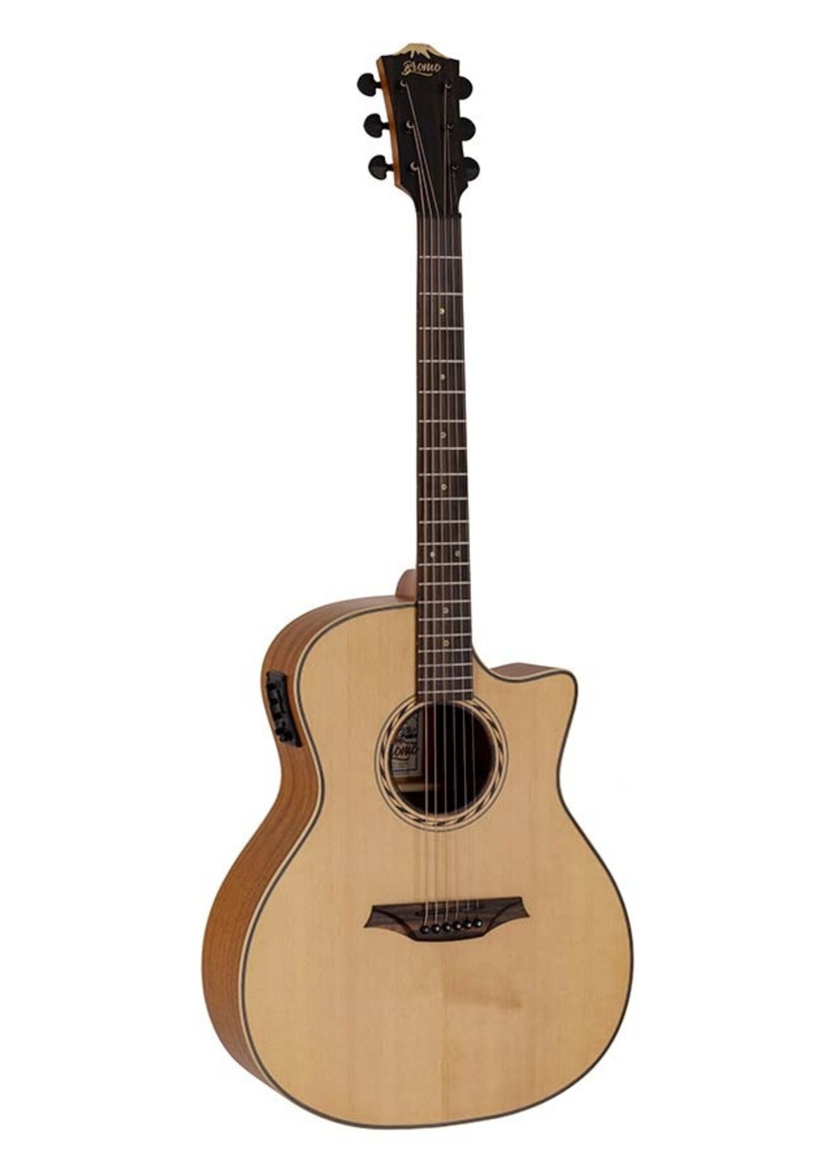 Bromo Bromo  BAT2CE    Tahoma Series auditorium guitar with solid top, amara ebony fb, natural