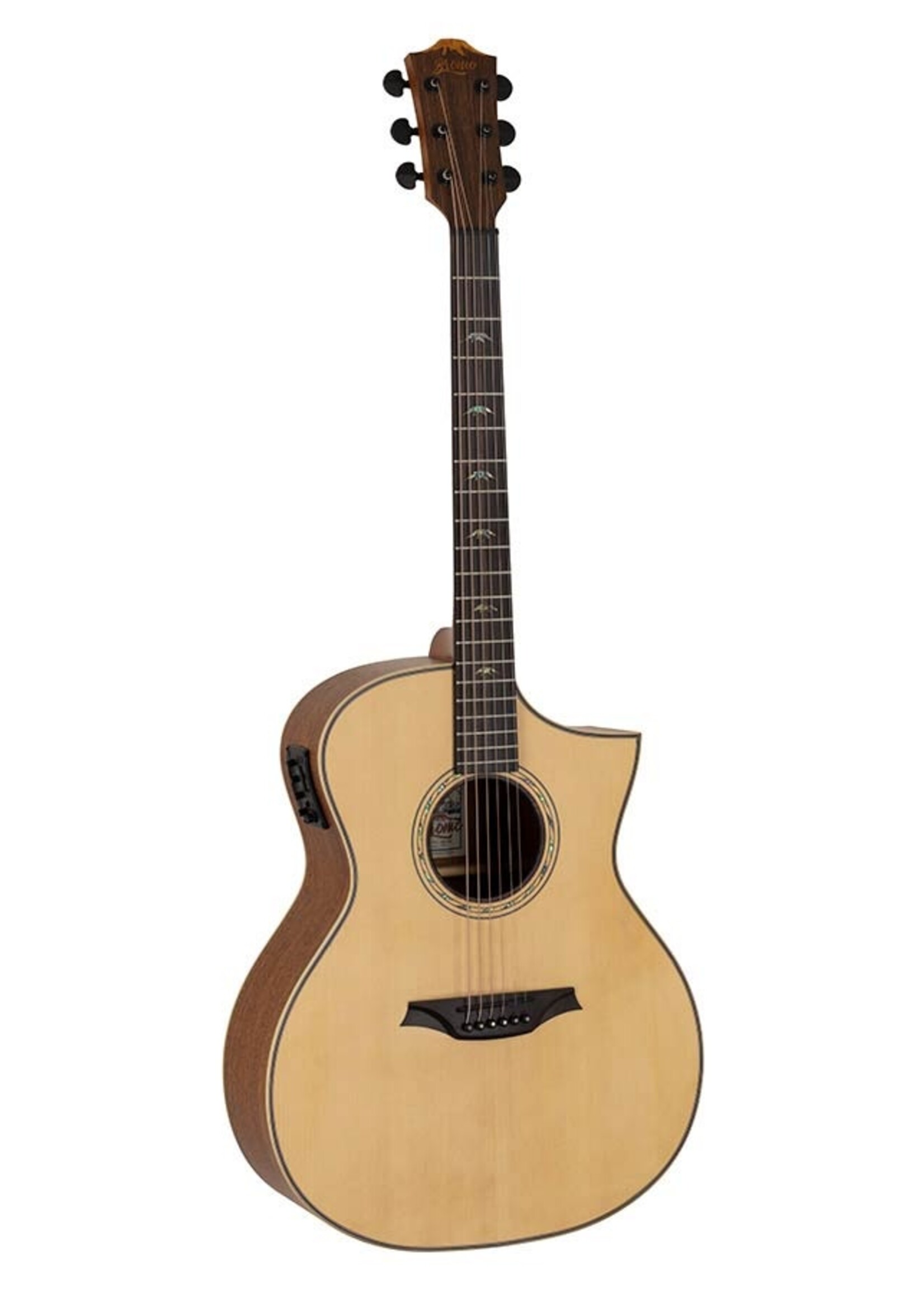 Bromo Bromo BAT4CE  Tahoma Series auditorium guitar with solid top, cutaway with EQ, amara ebony fb, natural