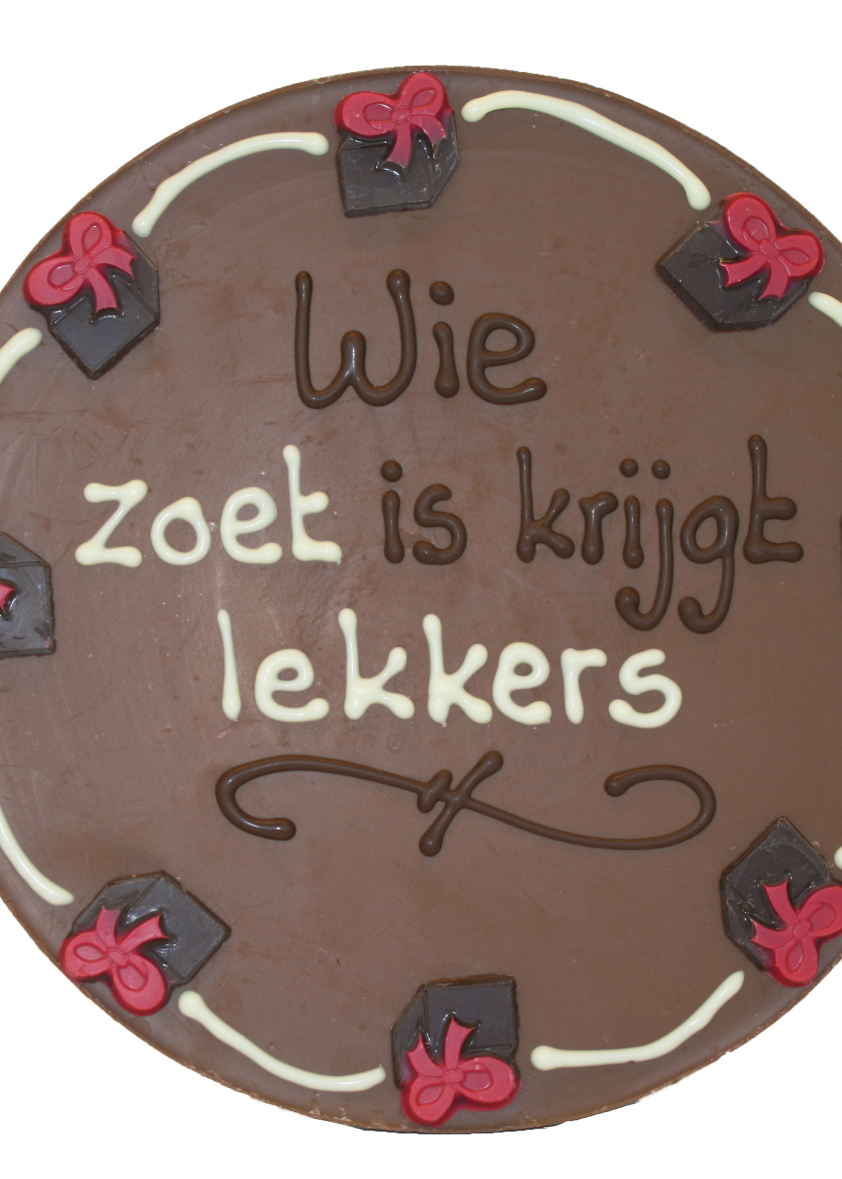 Teddy en Coco chocolade Wie zoet is krijgt lekkers - Rond chocoladeplakkaat