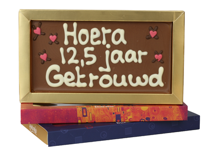 Teddy en Coco chocolade 12,5 jaar getrouwd - Chocoladereep met tekst