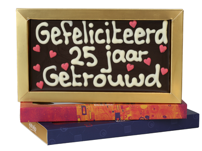 Teddy en Coco chocolade 25 jaar getrouwd - Chocoladereep met tekst