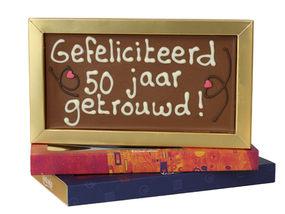 Teddy en Coco chocolade 50 jaar getrouwd  - Chocoladereep met tekst