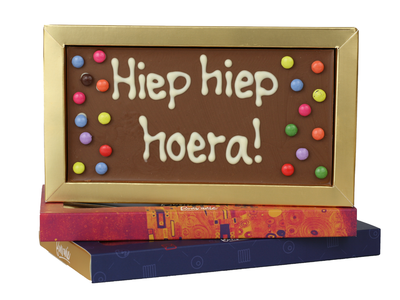 Teddy en Coco chocolade Hiep hiep hoera - Chocoladereep met tekst