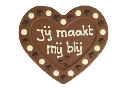 Teddy en Coco chocolade Jij maakt me blij - Chocoladehart XL met stippen