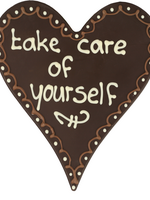 Teddy en Coco chocolade Take care of yourself - Chocoladehart XL met stippen