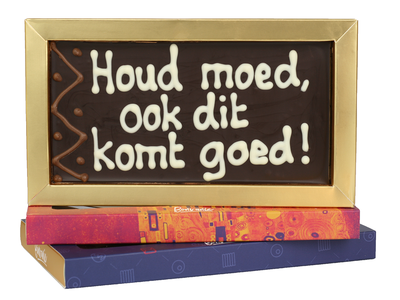 Teddy en Coco chocolade Houd moed ook dit komt goed! - Chocoladereep met tekst